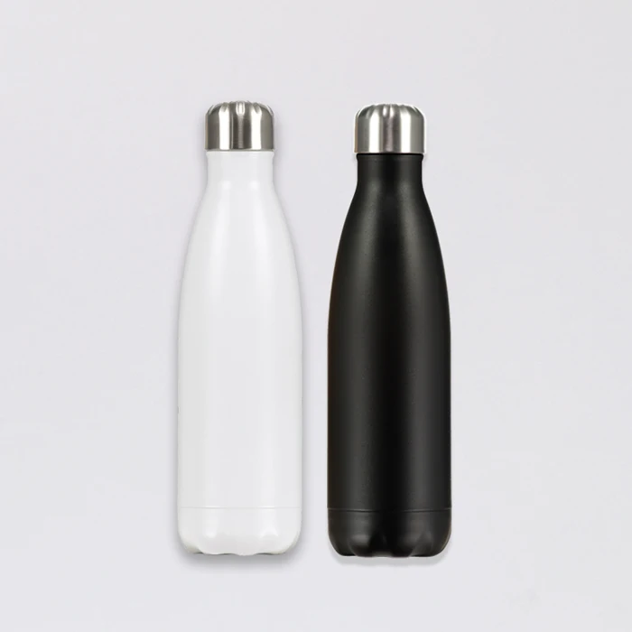 
2019 Hot Sales 500ml/17oz matte black white stainless steel vacuum insulated cola shaped chilly water bottle thermos 