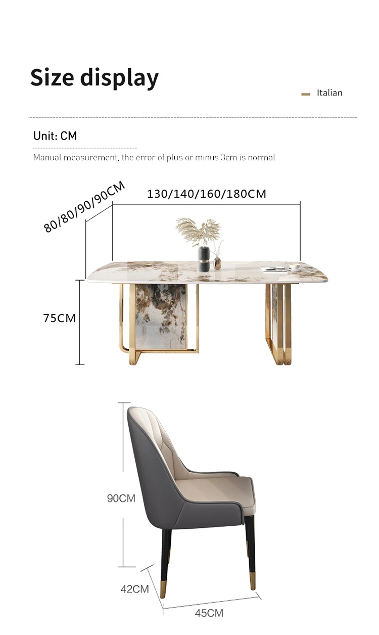 Luxury modern kitchen dining tables rectangular square shaped artificial slate top 6 seater steel leg slate dining table
