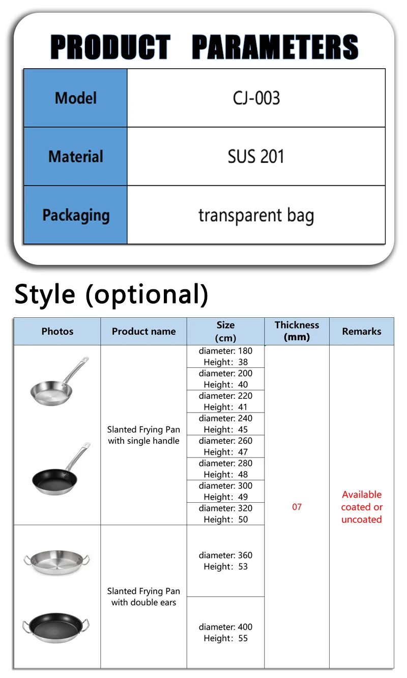 FTS Kitchenware Pan hotel Restaurants Commercial stainless steels Cookware Customized Wholesale Frying Pan