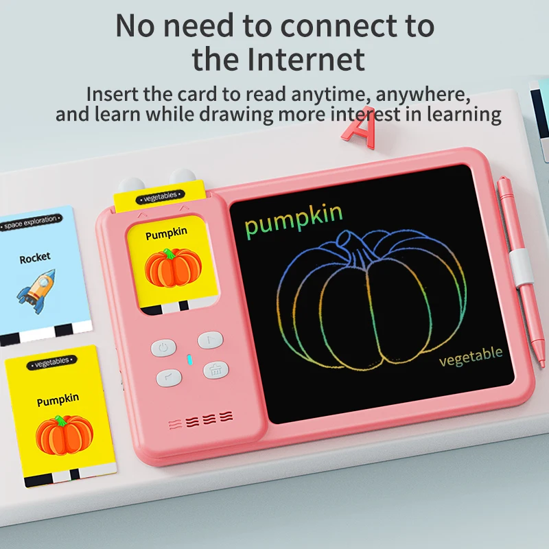 Kids Educational Word Learning Machine Toy Montessori Drawing LCD Writing Tablet Talking Flash Card for Toddler 112 Cards