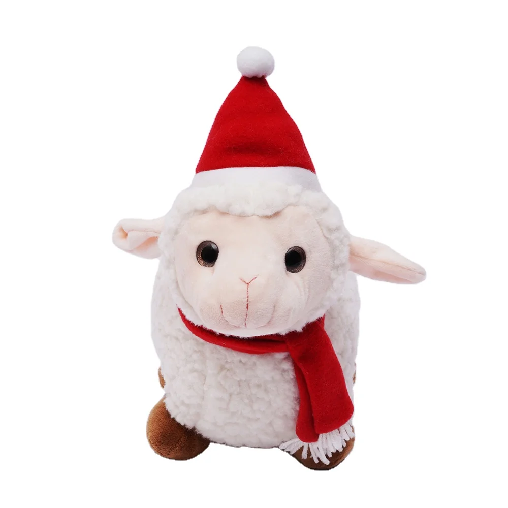 Customized Christmas Soft Stuffed Animal Sitting Standing Kneeling Sheep Lovely Lamb Plush Toys For Kid Red Xmas Tree Ornament