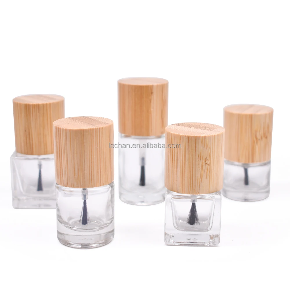 High Quality Black Soft Hair Nail Polish Bottle with Bamboo Cover Glass Bottles Genre