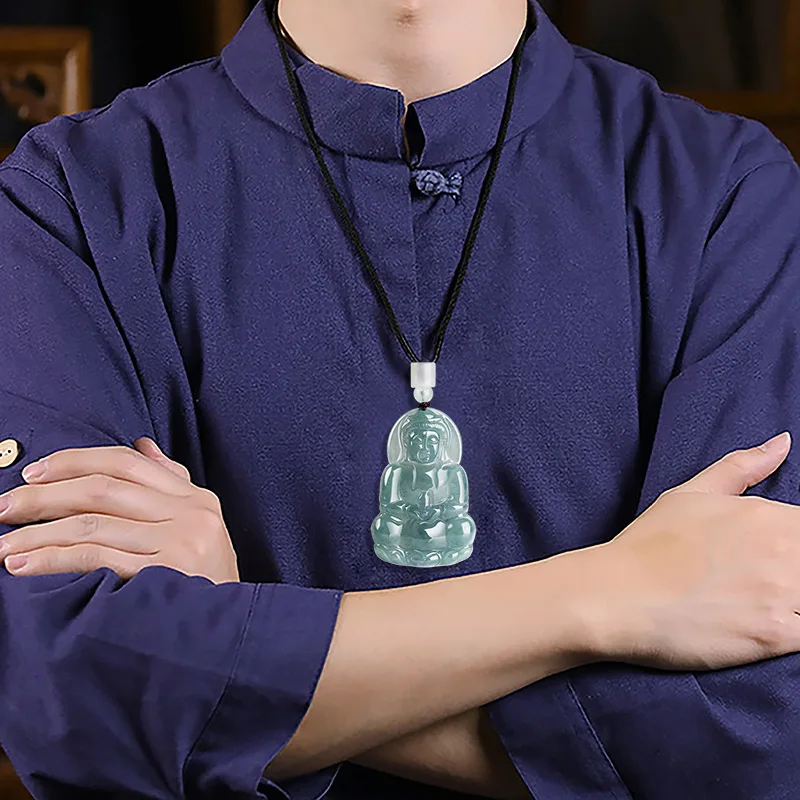 natural Jadeite Avalokiteshvara  jade pendant blue water kind of jadeite Chinese style UNISEX original design GY04
