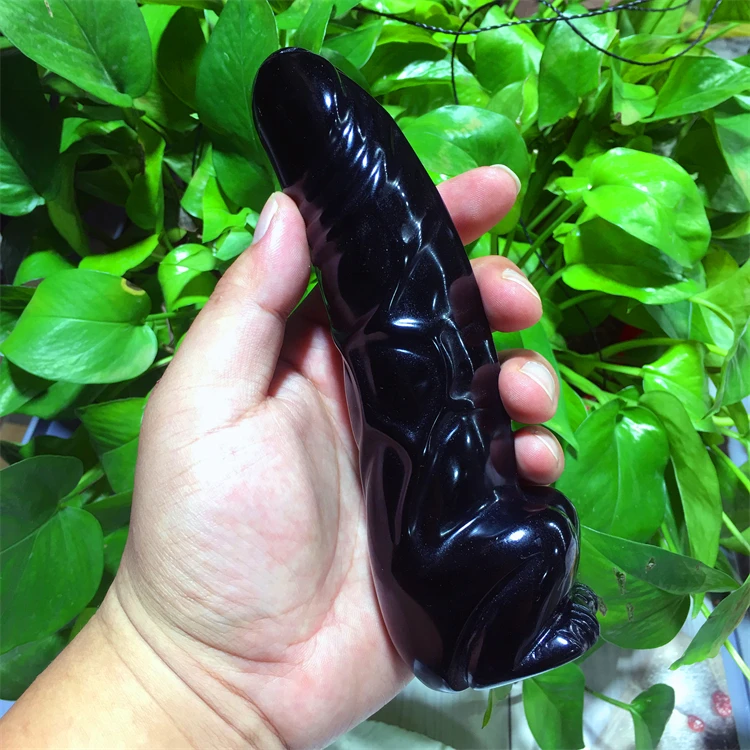Hot selling natural crystal carved decoration black obsidian artificial penis carvings