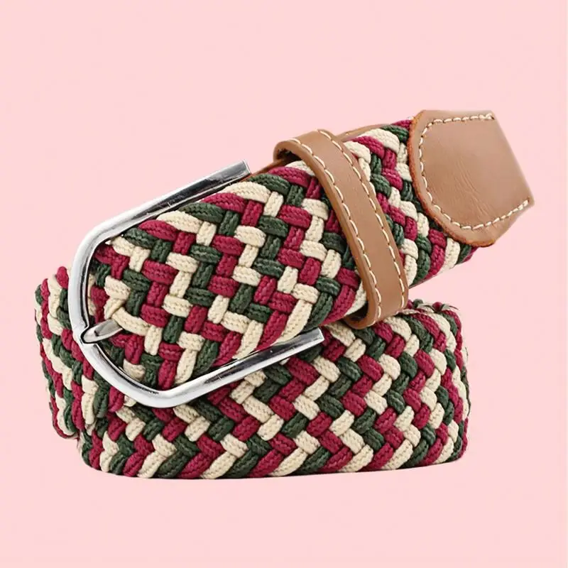 Wholesale Unisex Adult Casual Knitted Pin Buckle Belt Woven Canvas Elastic Belts Jeans Daily Use Pattern Girls