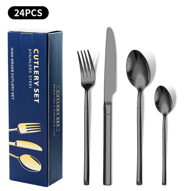 GEMEI New Arrival Stainless Steel Cutlery Set Western Steak Knife Fork and Spoon 24-piece 18/10 Flatware Set