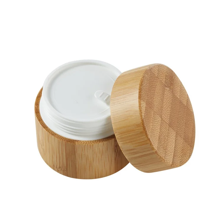 Hot Sale Bamboo Color Glass Jar Skin Care Cosmetics Portable Sealed Wooden Lid Jar Set