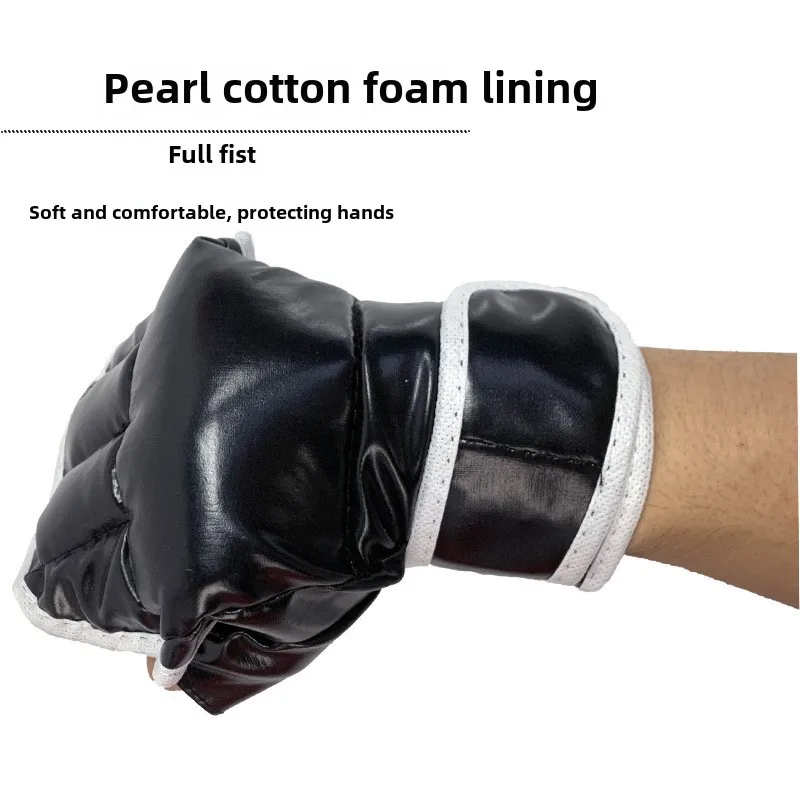 Cowhide Tiger Claw Gloves UFC Sanda Fighting Muay Thai Training 6oz 8oz Black PU Kickboxing MMA Adult Half-Finger Boxing Gloves