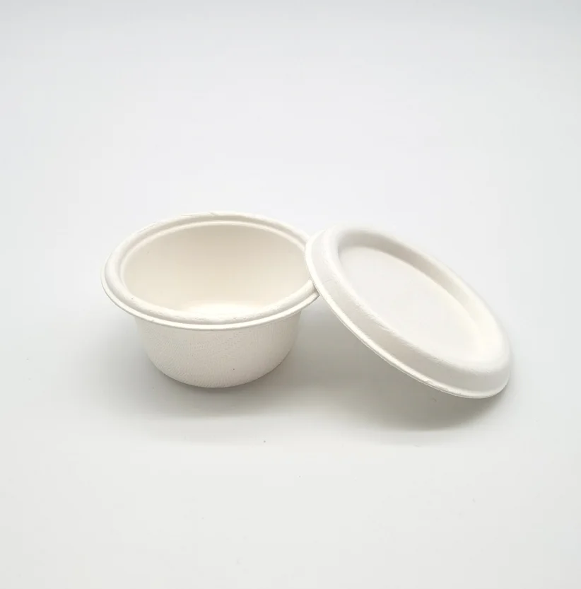 Biodegradable Sugarcane Fiber Bagasse Pulp Paper Sauce Cup Disposable 2 4 5 oz 30ml 60ml With Lids