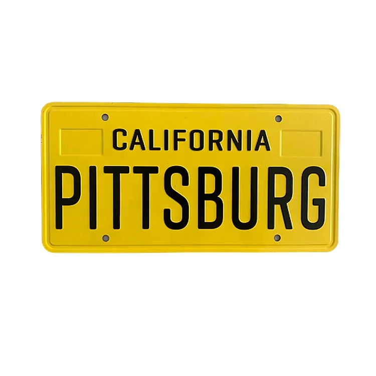 Wholesale Popular Design Custom Embossed Metal Aluminum Souvenir Gift For California Pittsburg As Car License Plate