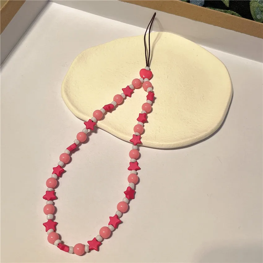 Bohemian acrylic star beaded mobile phone lanyard acrylic mobile phone chain for women