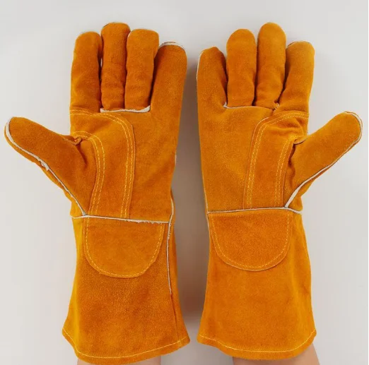 wholesale custom 18 inch long heat resistant cowsplit cowhide goatskin leather welding gloves