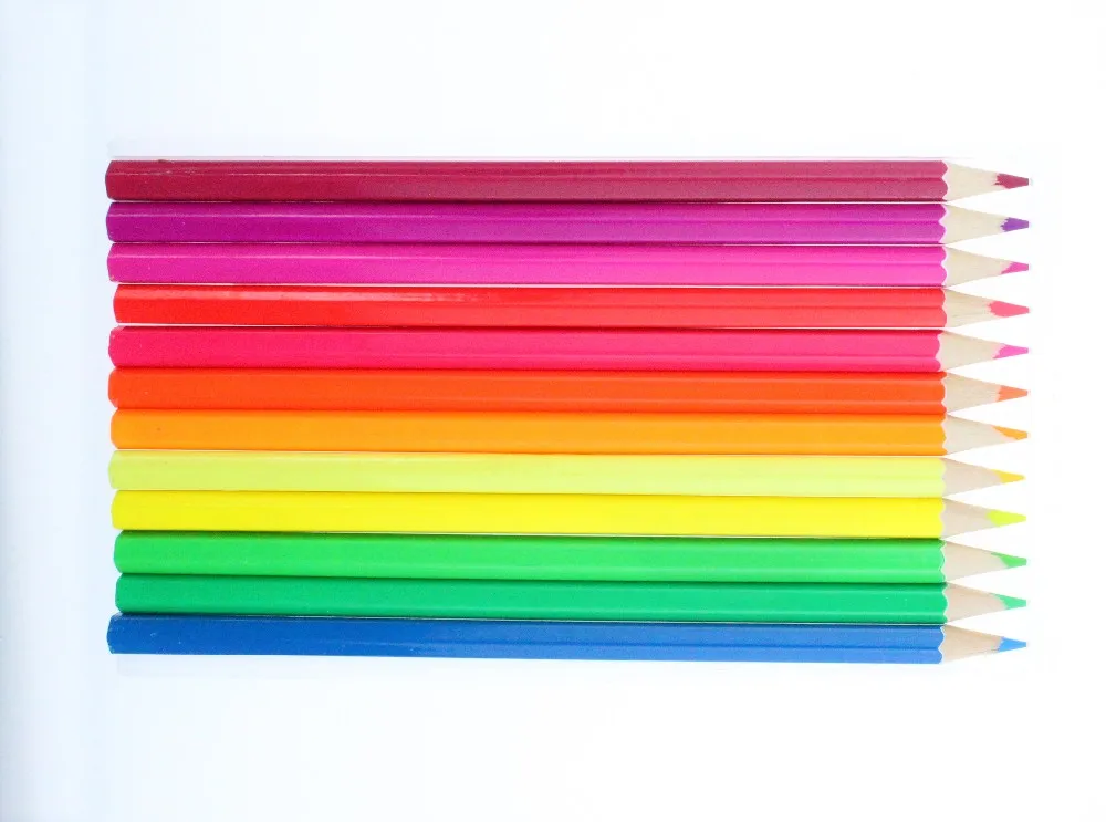 Full Length Standard 7' Customized logo 12 Pcs Neon Body Wooden Color Pencil Set in Paper Box