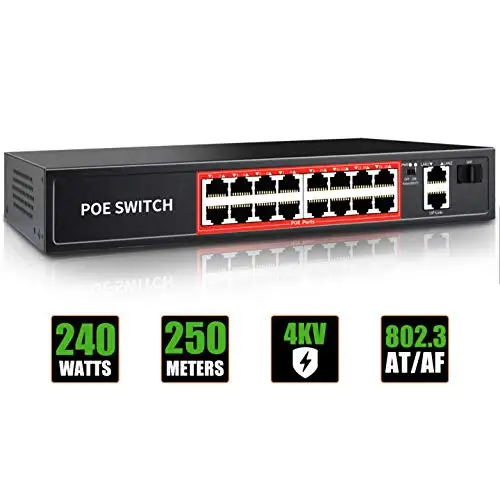 OEM/ODM 16 Port POE Switch, IEEE 802.3af/at 240W Built-in Power for ip camera, wireless AP