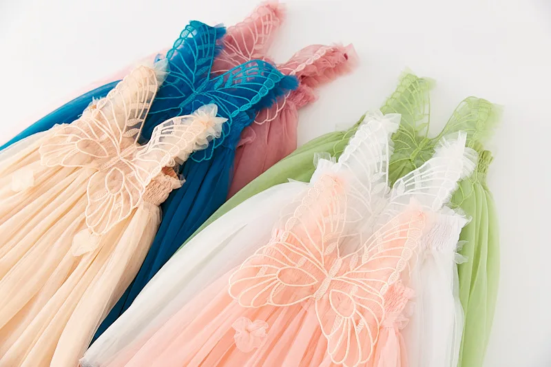 Summer Girl Kawaii Angel Wing Fairy Puffy Dress Toddler Kid New Mesh Sling Princess Dress for Girls Birthday Party Dresses