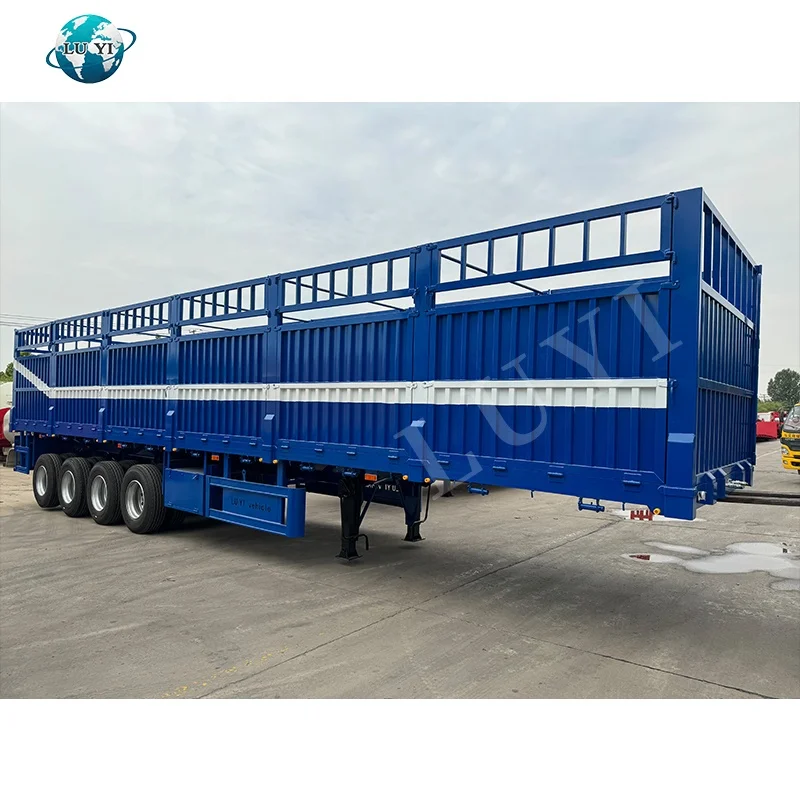 Heavy Duty 4 Axles 60ton Cargo Transport Semi Truck Trailer Box Trailer High Enclosed Side Wall Cargo Trailer