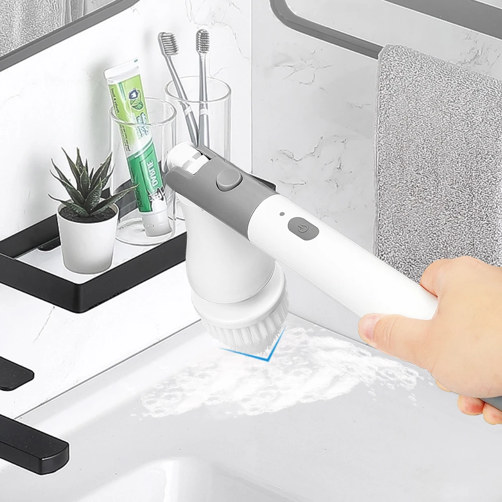 Adjustable Extension Handle Waterproof Bathroom Scrubber cordless Cleaning Brush Electric Spin Scrubber with Long Handle