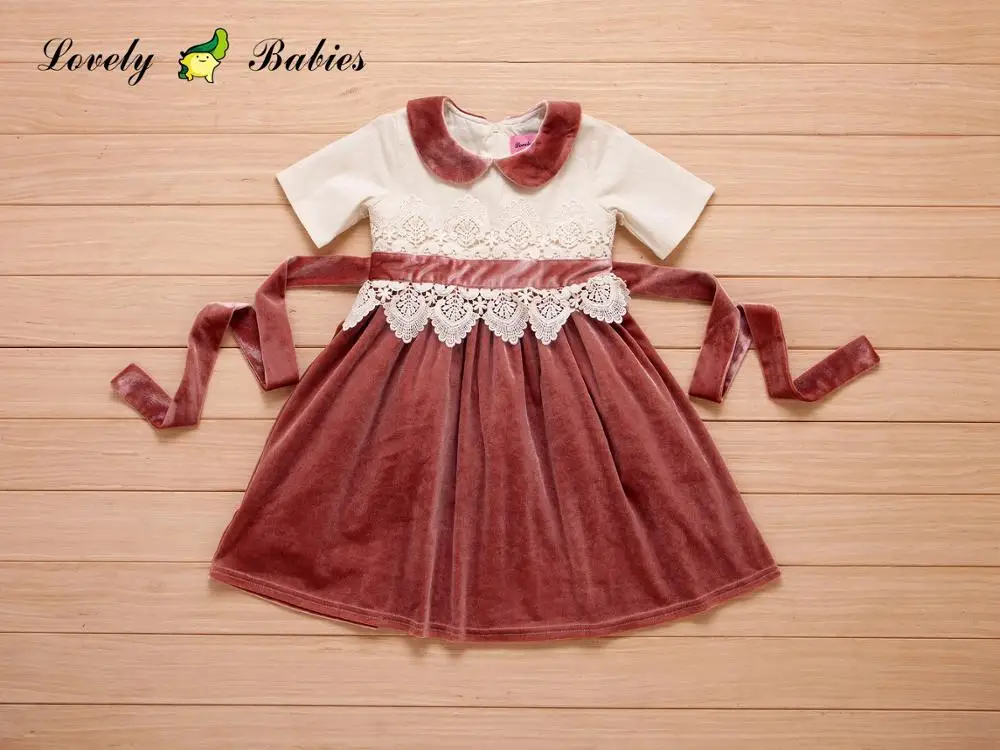 children western wear wholesale Newest girls fashion clothes girls Sailor Collar brown  lace silk cute girl dress