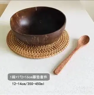  Набор из натуральной кокосовой чаши и ложки креативная чаша кокосового ракушки для фруктов салатов лапши риса деревянной посуда ресторана
