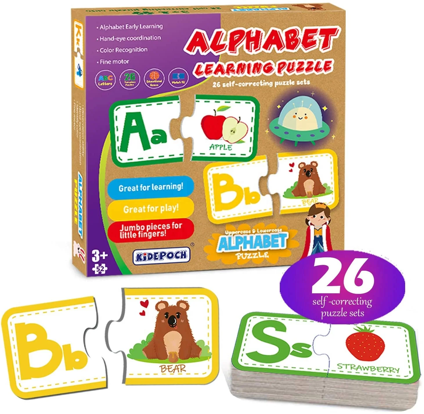 Educational Kids Toys 3d puzzle 26 Sets Self-Correcting Alphabet jigsaw puzzle Learning Games Puzzle