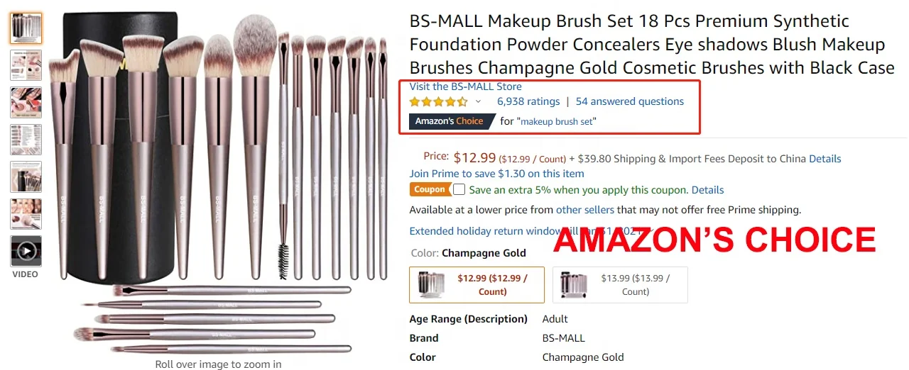 BS-MALL шампанское золото синтетические косметические кисти Kit 18 шт набор кистей для макияжа с сумкой в комплекте