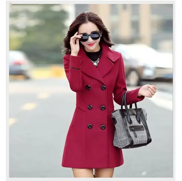 
2019 New Autumn Winter Blends Plus Size Coat Turn-Down Collar Elegant Double Breasted Women Long Coat Female Casual Coat Tops 