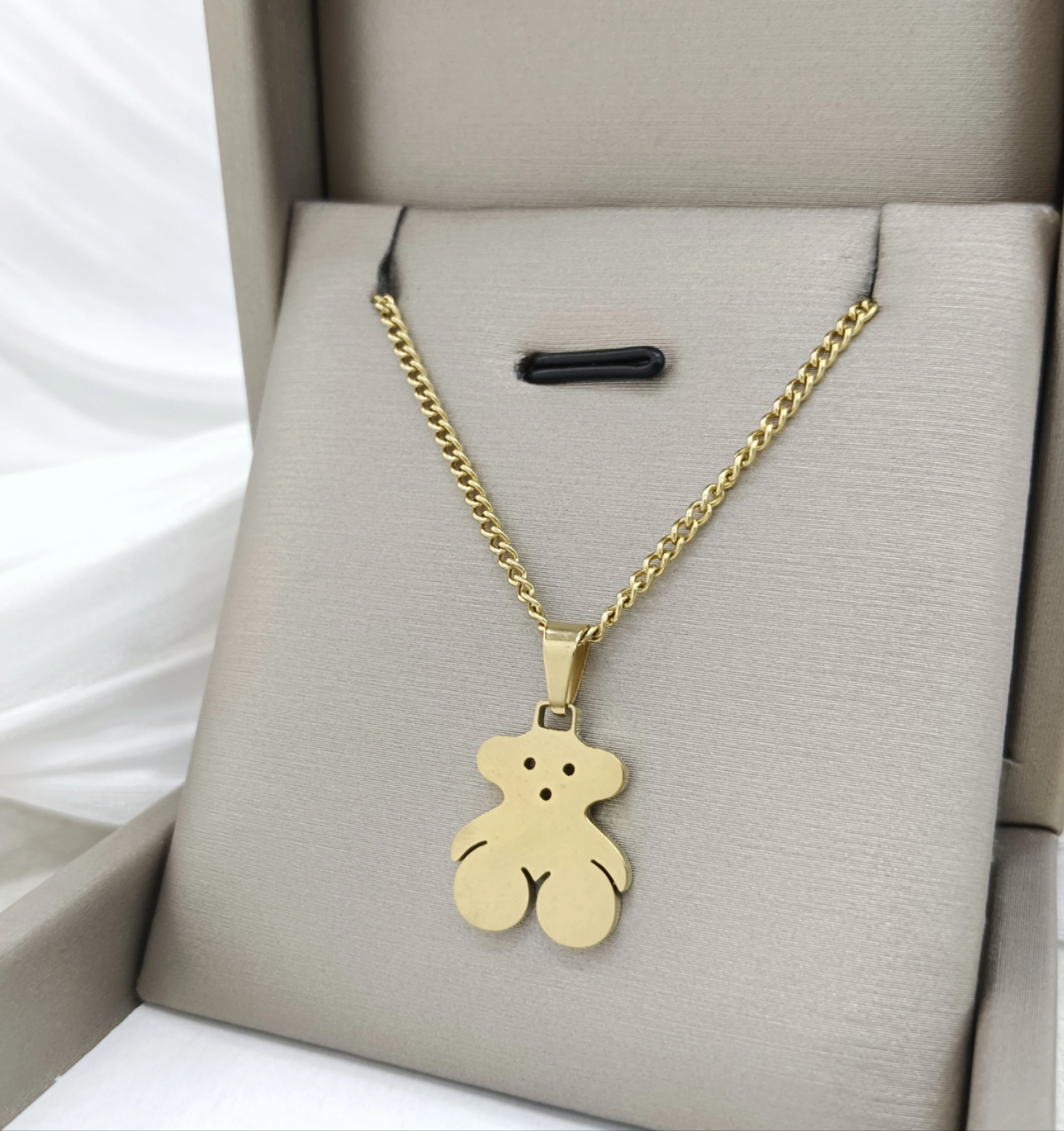 Glossy Stainless Steel Bear Fine Pendant Necklace