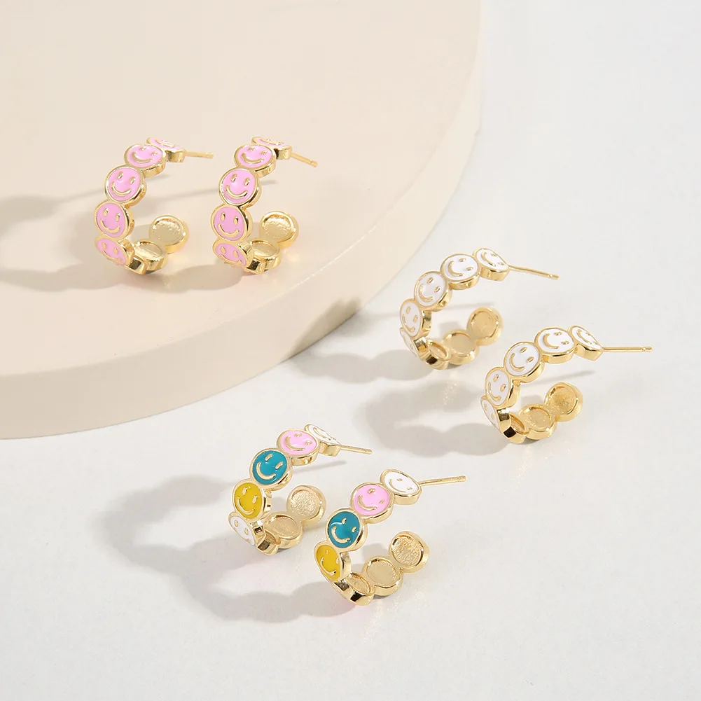 Korean Style Cute Earrings Colorful Happy Smiley Face Stud Earrings for Teen Girls Women