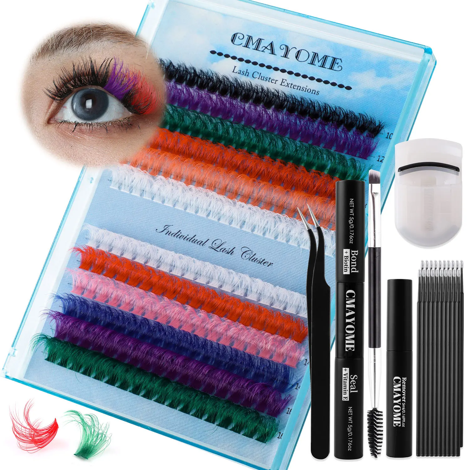 DIY Lash Extension Kit 60D+80D Colored Mix 10-16mm Fluffy Eyelash with Lash Bond and Seal and Lash Tweezers