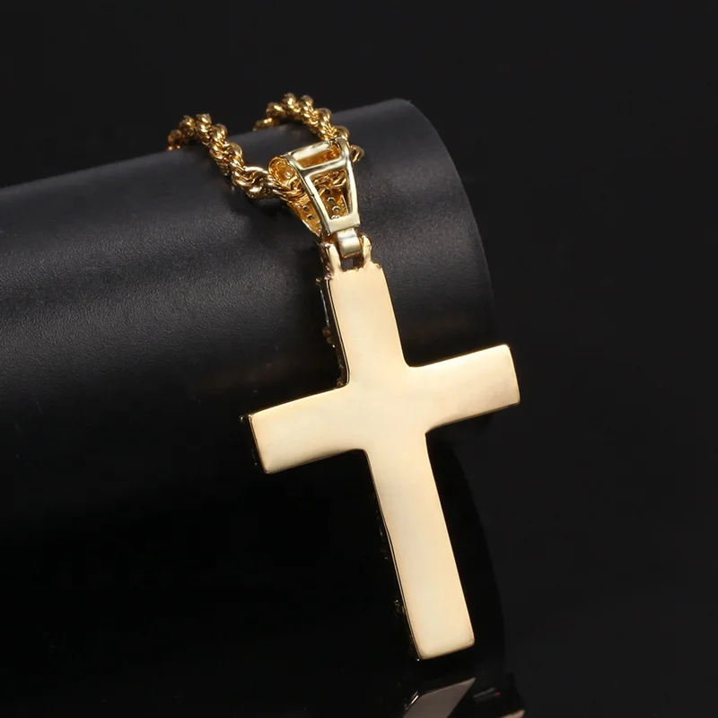 Hip Hop 18k Yellow Gold Unisex Iced Out Diamond Gold Cross Pendant