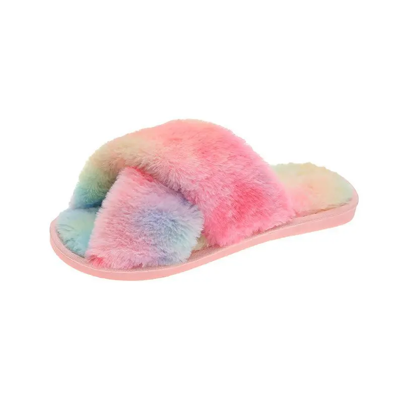 
Fashion Lady Warm Soft Fuzzy Fur Slides Winter Indoor Fluffy Plush Women Slippers 