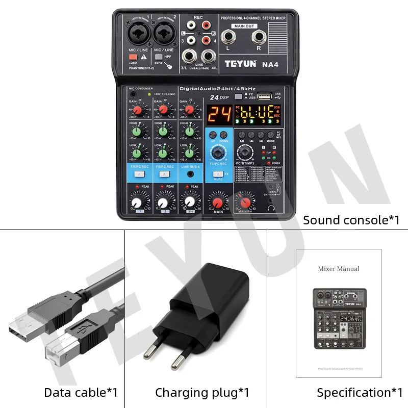 TEYUN NA4 mixer audio digital 4-Channel small digital mixer console K-song live broadcast digital with recording sound card