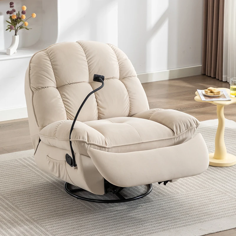 Flannel fabric manual recliner chair with phone holder rocking and swivel