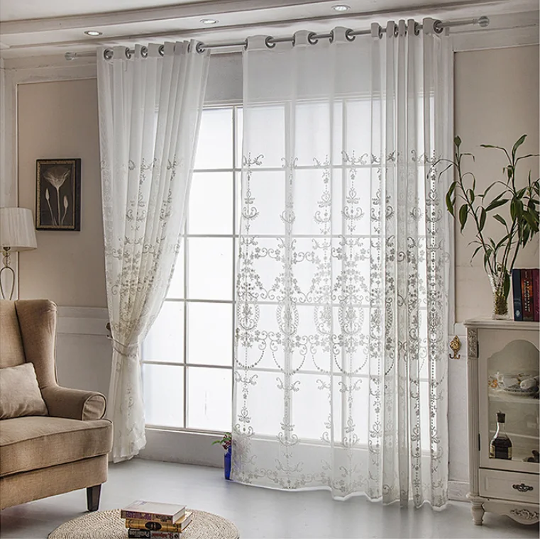 Innermor European-Style Embroidery White Gauze Window Curtain For Bedroom Living Room
