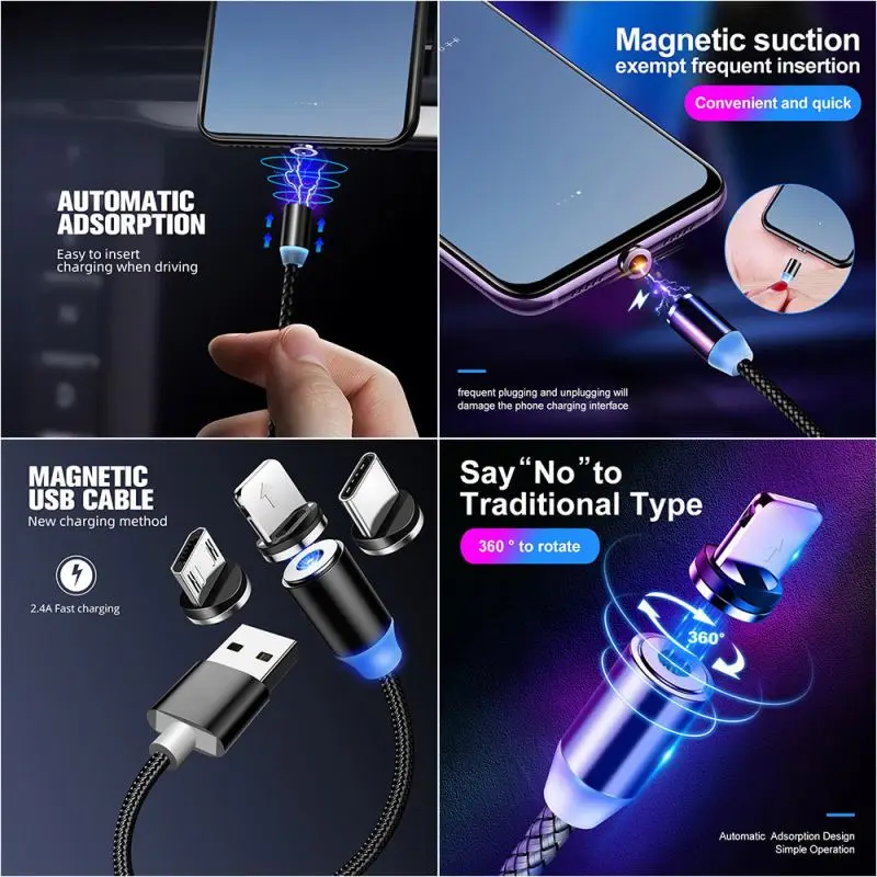 Бесплатный образец нейлоновый Плетеный Магнитный зарядный USB-шнур для мобильного