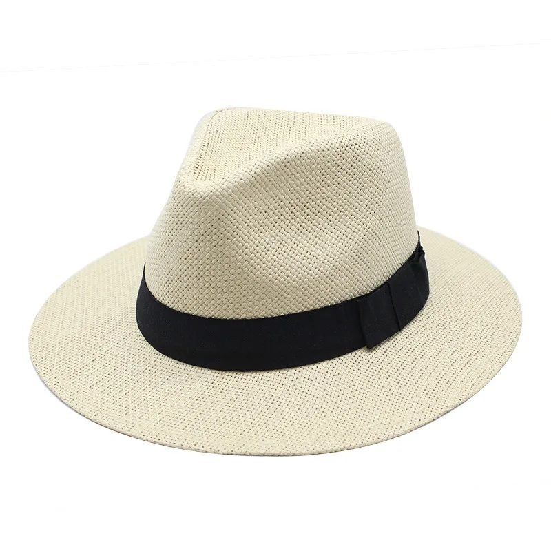 Outdoor sunblock beach hat for men and women the same fine woven large eaves solid color straw hat