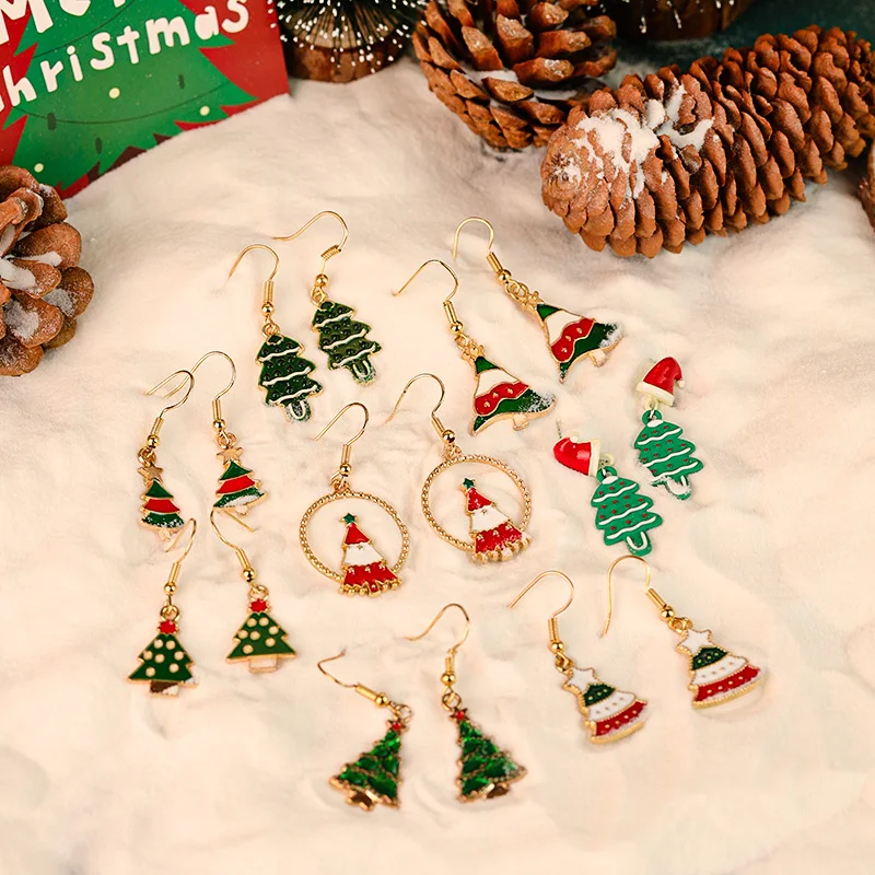 New Xmas Snowman Santa Claus Dangle Drop Earrings Christmas Tree Jingle Bell Reindeer Snowflake Earrings Christmas Jewelry Gifts