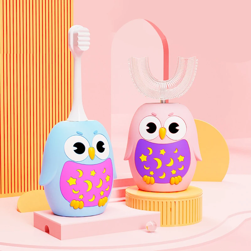 wholesale owl automatic kids children u shaped 360 sonic silicon electric toothbrush