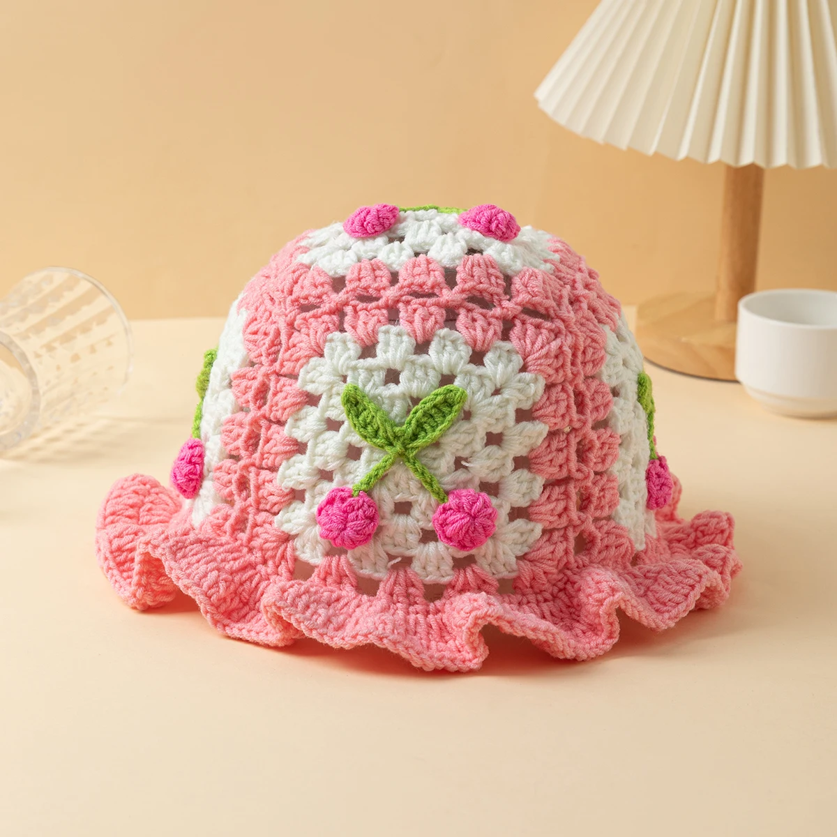 Factory Direct Sale sweet Fashionable Pattern Cap Fabric knitted bucket hat