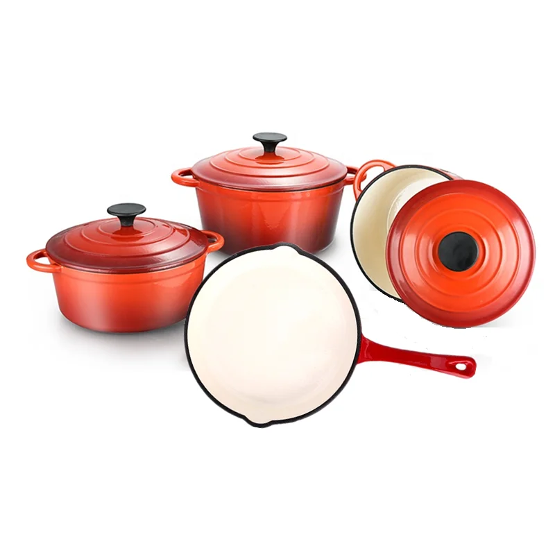 Enamel Cast Iron Cooking Sets Frying Pan and Saucepan Pot Cookware Sets