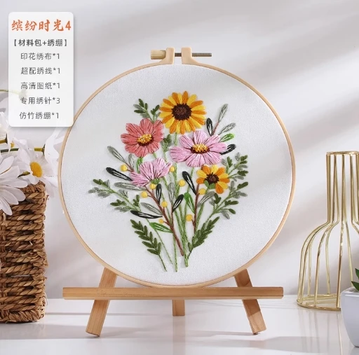 DIY Material Package 3D Embroidered Flowers Su Embroidery Fabric Sewing Self Embroidered Flowers Video Available