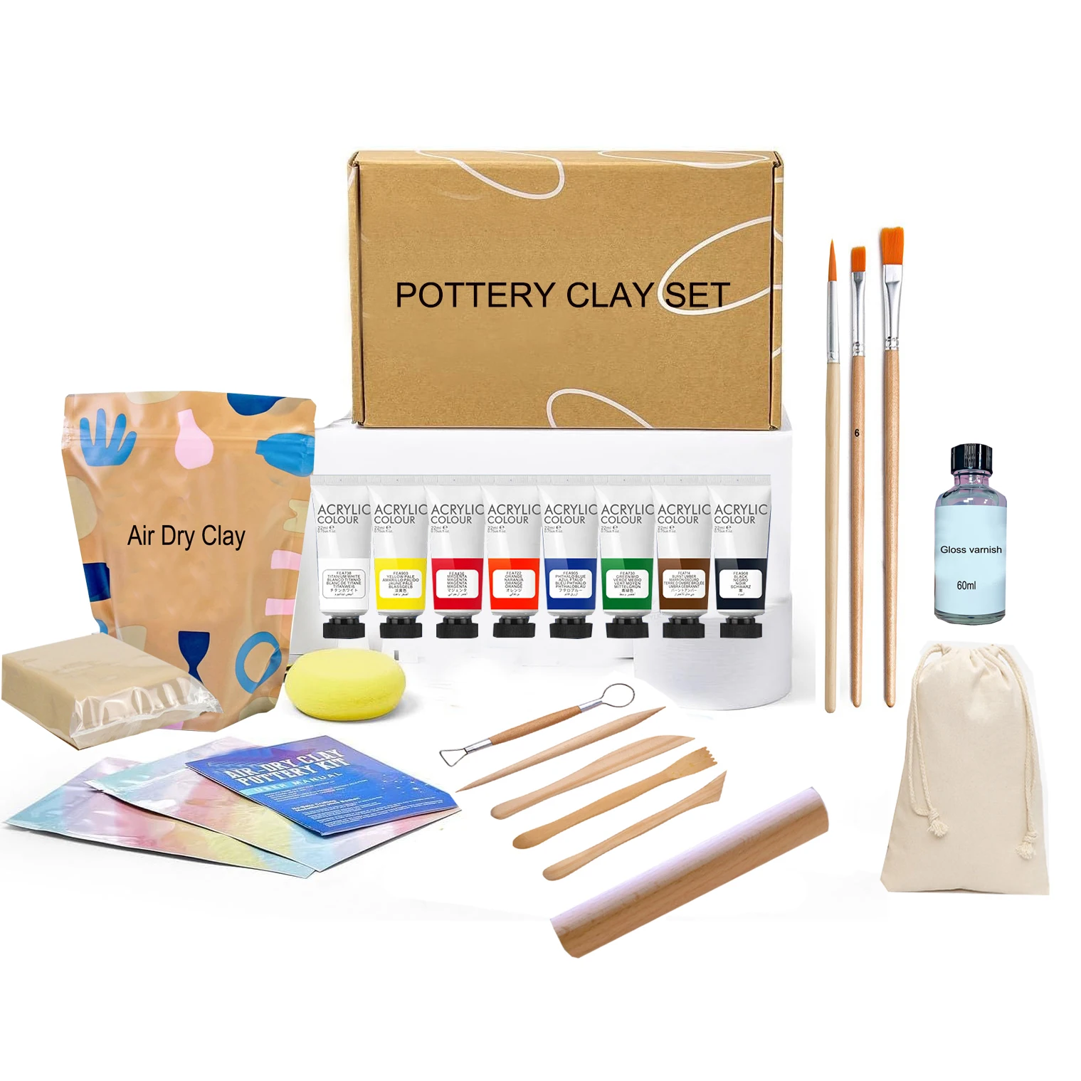 XinyiArt Air Dry Modeling Clay DIY Pottery clay Kit Starter Set Make Your Own Air Dry Clay Projects At Home For beginners Adult