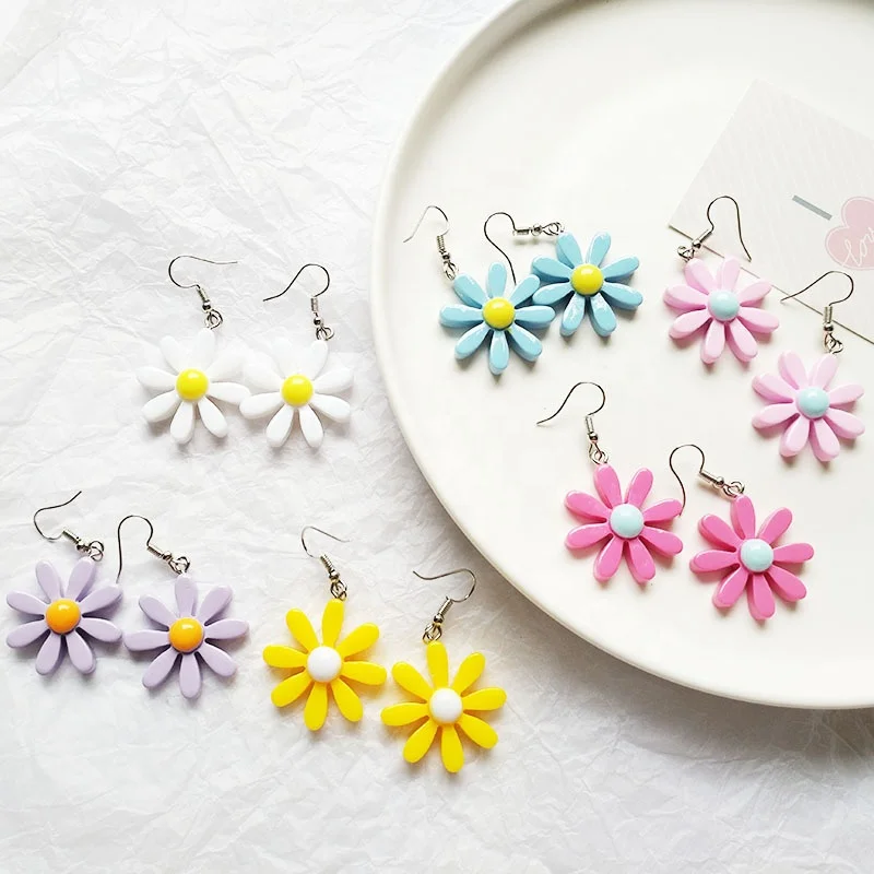 Wholesales multi color acrylic flower earring tiny flower stud earrings for women
