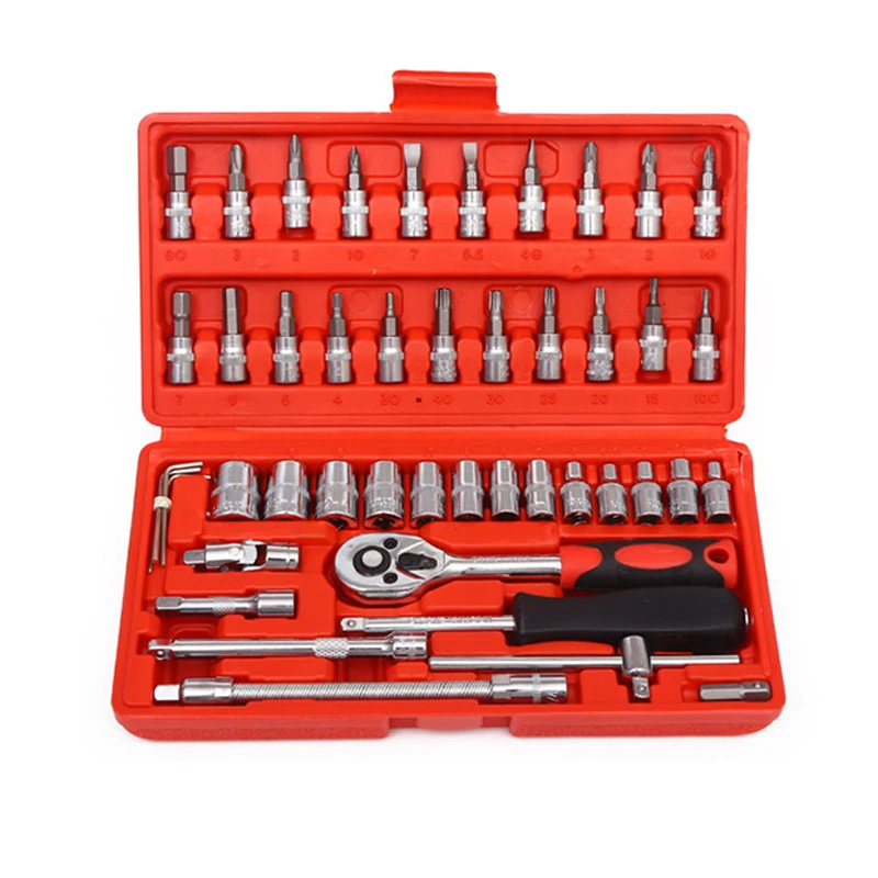 53pcs Spanner Car Repair Tool Box Universal Hardware Hand Tools Ratchet Wrench Socket Sets