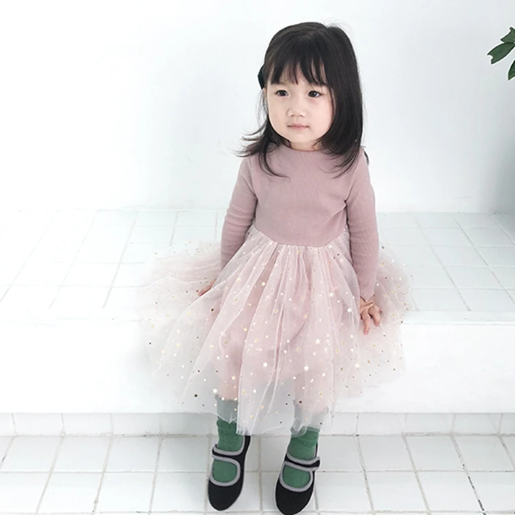 
Pink lace sequin boutique knitted ruffle kids clothes princess toddler baby girl dress 