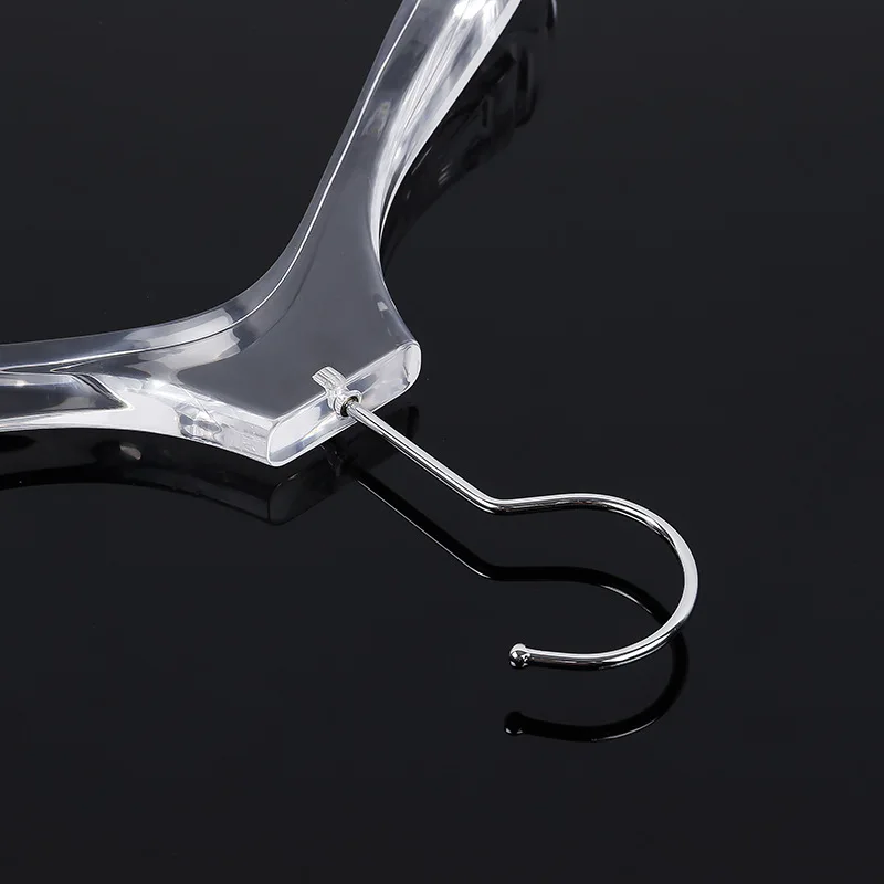 Manufacture wholesale silver or gold metal hook custom logo crystal clear acrylic clothes hanger for women