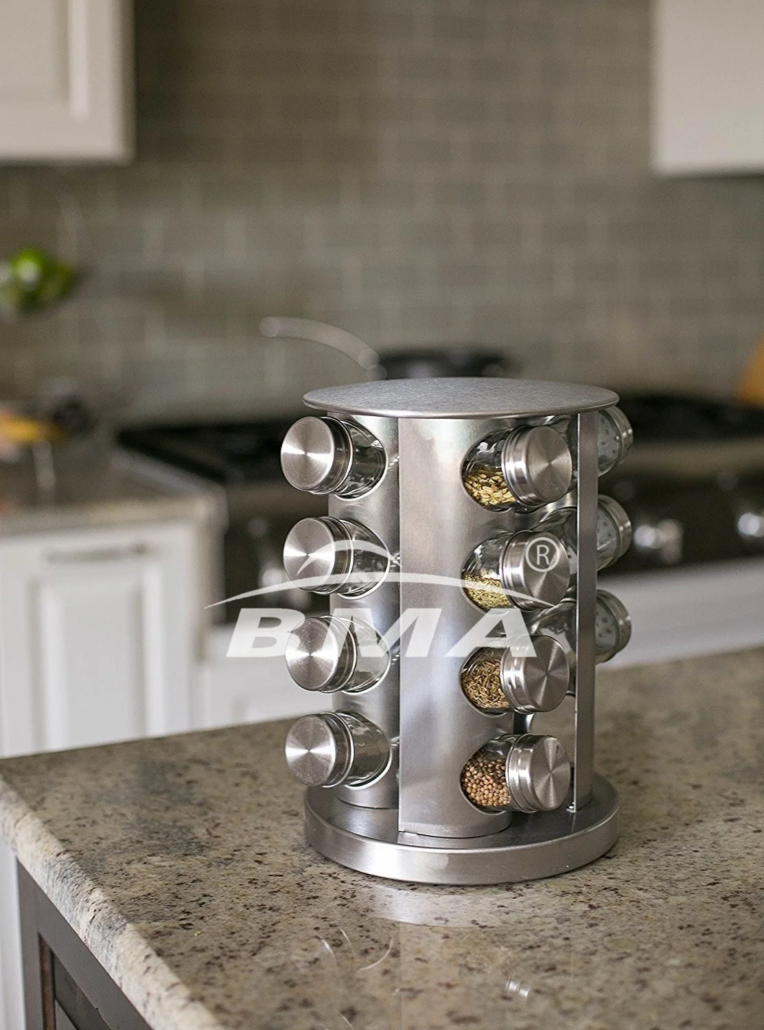 Rotating Stainless Steel Spice Rack Tower 16 Jars Square Stainless Steel Rotating Spice Rack