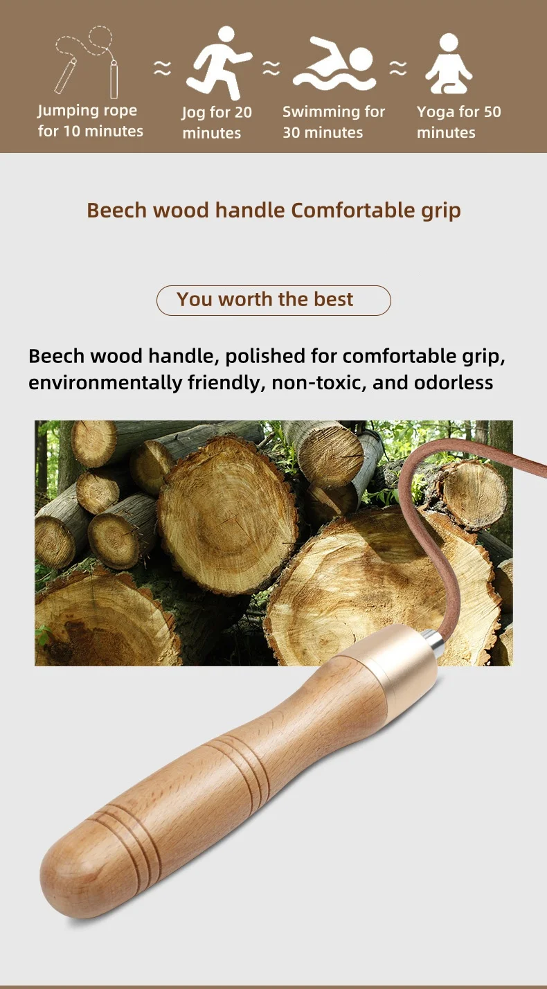 Wholesale Customized Adjustable Jump Ropes with Wooden Handles Fitness and Training Exercise Skipping Rope