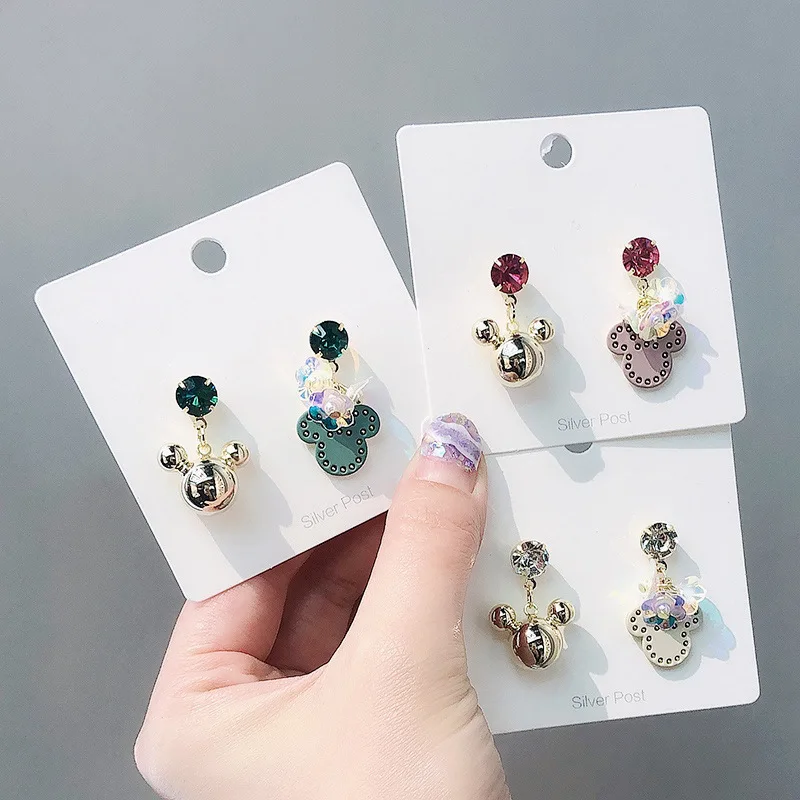 Korean Fashion Women Girls Sweet S925 Post Stud Earring Cute Solid Color Cartoon Mickey Drop Earrings