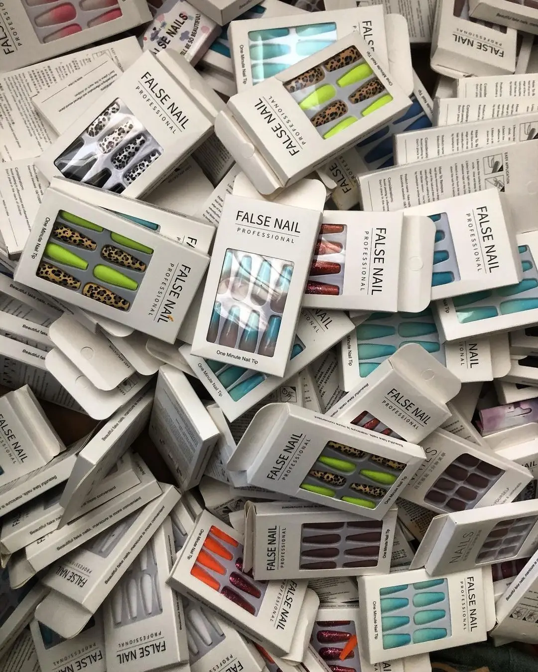 New arrival press on nails vendor boxes french designer coffin shaped square black pink press on nail private label